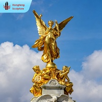 Grande statue d'ange de la victoire en bronze, peinte à la main, finition dorée, en laiton métallique imperméable, sculpture d'ange avec ailes