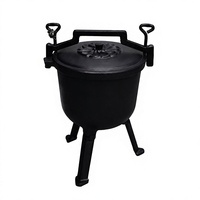 Marmite de camping en fonte émaillée à 3 pieds, fait main, avec couvercle, pour cuisson extérieure, foyer et barbecue