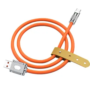 Productos calientes Aleación de zinc y material de silicona suave 6A Línea de datos de carga rápida 120W Cable de datos de carga súper rápida tipo C