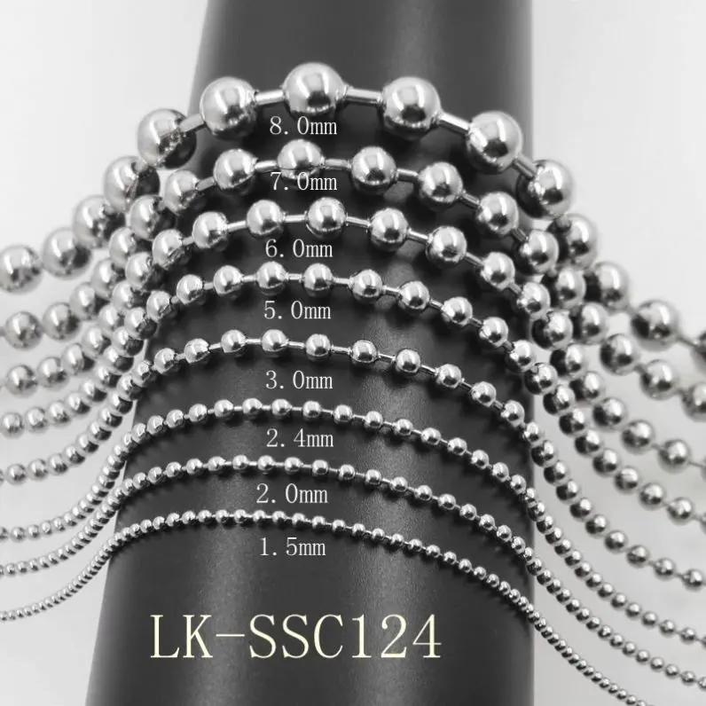 Custom Chain Necklace 40cm-100cm Stainless Steel Statement Charm Pendant Round Bead Chain Ball China Pelline Chain Necklace