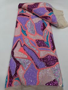 Tissu en dentelle perlée de nouvelle conception NI.AI, tissu en dentelle africaine luxueuse et colorée avec des paillettes, dentelle en filet pour fête et mariage - Product Image 6