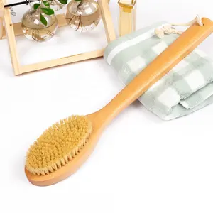 Escova de banho personalizável para pele, escova de esfoliação corporal para a pele seca de javali e celulite chuveiro spa com cabo longo nas costas