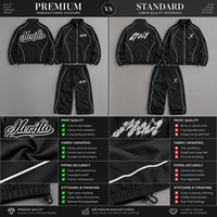Fabricant de survêtements coupés et cousus avec passepoil, veste zippée à col, pantalon large imprimé au dos, ensemble deux pièces, OEM ODM, vente en gros, usine
