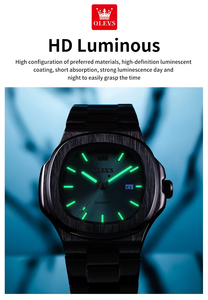 Reloj de Pulsera para Hombre OLEVS3696, Cuadrado, Movimiento de Cuarzo, Espejo con Revestimiento Resistente, Correa Texturizada, Hebilla de Liberación Rápida, Resistente al Agua 30M, Estilo Ejecutivo - Product Image 5