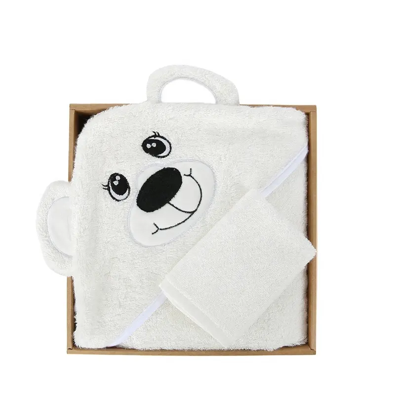 500 Gsm Organic Bamboo Fiber Plain White Soft Premium Terry Cloth Hooded Baby Bath TowelとWashcloth