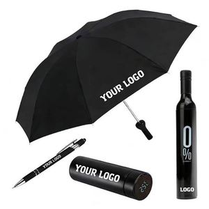 LC683 Customized Printing Logo Travel Rainy Sunny Umbrella Advertise Business Promotion Custom Foldable Wine Bottle Umbrellas - Product Image 1