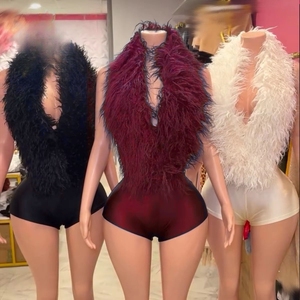 Peeqi HR25026 <span class=keywords><strong>Tuta</strong></span> Elegante <span class=keywords><strong>in</strong></span> <span class=keywords><strong>Raso</strong></span> per <span class=keywords><strong>Donna</strong></span>, Casual e alla Moda, con Piume, Scollo a V Profondo, Sexy, Senza Maniche - Product Image 1