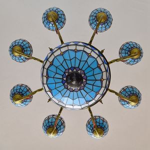 Tiffany verre lumière rétro lustres 8 lumières nouvel hôtel suspension lampe décoration salle à manger villa luxe grande lampe suspendue - Product Image 6