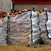 HOGOO Sac Big Bag en polypropylène tissé avec rabat supérieur, en maille tubulaire respirante, avec logo personnalisé, haute qualité, pour emballage de bois de chauffage