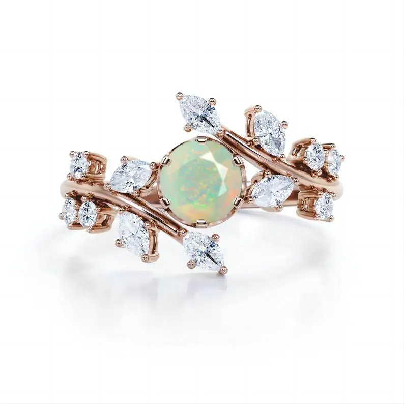 NGHỆ THUẬT Deco Filigree Antique 925 Bạc 14K Vàng Opal Engagement Nhẫn Cưới Phụ Nữ Jewelry Bridal Hứa Hẹn Nhẫn