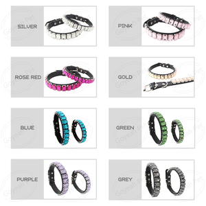 فاخر جلد القط الكلب طوق الكريستال المرصع طوق الحيوانات الأليفة حجر الراين الكلب قلادة - Product Image 5