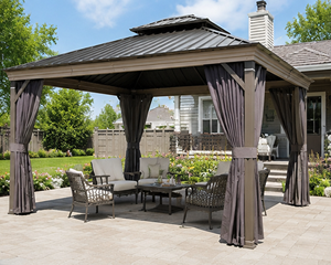 Pergola Bioclimatique à Toit Rigide avec Rideaux d'Intimité, Pavillon Tout Temps pour Balcon et Bord <span class=keywords><strong>de</strong></span> Piscine, en Aluminium Thermolaqué Anti-UV et Anti-Rouille - Product Image 1