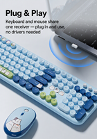 Ensemble clavier et souris sans fil SillyCat Kawaii avec touches rondes flottantes, 104 touches, 2.4G, plug and play, pour filles et enfants