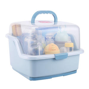 Portable Nursing Bottle Storage Box Dinnerware Organizer Baby Bottle Drying Rack with Anti-dust Cover for Home Kitchen
