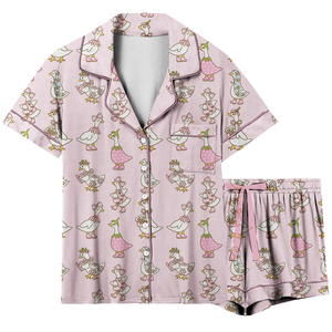 Conjuntos de Pijamas de Bambú y Spandex de Alta Calidad para Bebés, 2 Piezas, Manga Corta y Pantalones, Ropa de Dormir Infantil con Estampado de <span class=keywords><strong>Ganso</strong></span> Silly Goose - Product Image 1