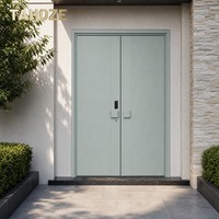 Porte en métal gaufré à double battant, finition mate, personnalisable pour villa, cour et appartement