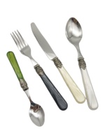 Ensemble de couverts vintage rétro en plastique cuillère fourchette couteau en argent, couverts en acrylique avec perle blanche royale, vaisselle, ensemble de couverts