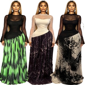 Abito da donna africano alla moda 2026, ultimo stile, a <span class=keywords><strong>maniche</strong></span> <span class=keywords><strong>lunghe</strong></span>, snellente, <span class=keywords><strong>con</strong></span> stampa e <span class=keywords><strong>maniche</strong></span> ampie, gonna ampia - Product Image 1