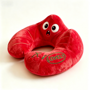 Customized Cherry Fruit Plush Travel Pillow,Cartoon Cherry Character U, <b>Neck</b> <b>Cushion</b> Lovely Embroidered ,Cherry Plush <b>Neck</b> Rest - Product Image 1