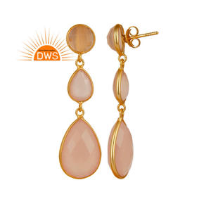 Dangle Designer Gold Plated Silver Earring Indian Rose Chalcedony Gemstone Earrings Supplier Jewelry - Product Image 2