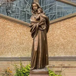 BLVE église décoration métal Art religieux chrétien Statue grandeur nature coulée Bronze vierge marie bébé jésus Sculpture