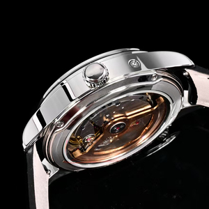 Édition personnalisée, montre unisexe de luxe à double fuseau horaire, réserve de marche jour/nuit, cristal saphir lumineux, boîtier argenté, cadran blanc - Product Image 5