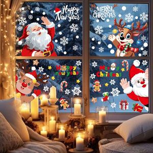 Pegatinas Estáticas para Ventanas y Puertas de Vidrio con Diseño de Papá Noel, Renos y Muñecos de Nieve, Decoración Navideña Impermeable y Ecológica de PVC, Color Blanco - Product Image 1