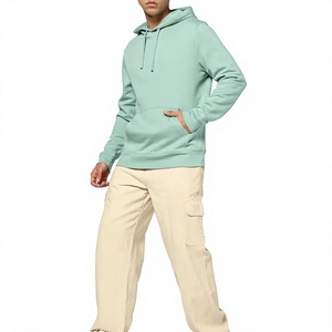 Sudadera con Capucha para Hombre, Color Verde Menta, Corte Regular, Color Sólido, Algodón, Informal, para Otoño, Secado Rápido, Bolsillo con Estampado Puff, 350g - Product Image 1
