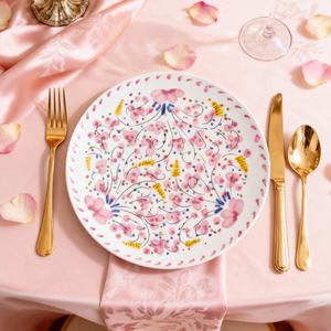 Pink Floral Pattern <b>Dinnerware</b> Fine Bone China Dinner Plate Printing Ceramic Charger Plate Lace Rim Dinner <b>Set</b> <b>for</b> Party - Product Image 1
