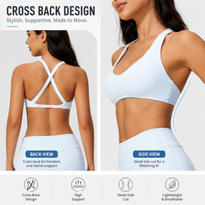 Soutien-gorge de yoga à maintien élevé avec logo personnalisé et dos croisé, débardeur de fitness respirant pour la <span class=keywords><strong>course</strong></span> et l'entraînement en salle de sport - Product Image 2