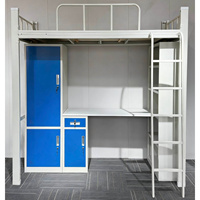 Lit superposé en métal robuste avec bureau et armoire, lit superposé en acier gain de place pour dortoir d'étudiants et de personnel scolaire