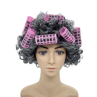 Ensemble d'accessoires de cosplay pour femme âgée, perruque bouclée rose