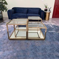 Ensemble de meubles de salon avec table basse au design moderne et luxueux Tables basses en verre miroir avec cadre carré en acier inoxydable 304 or