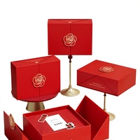Caja Rígida de Lujo Personalizada con Doble Puerta Plegable y Cierre con Rosa en Relieve para Set de Embalaje de Perfumes y Joyas de Estilo Chino Oriental