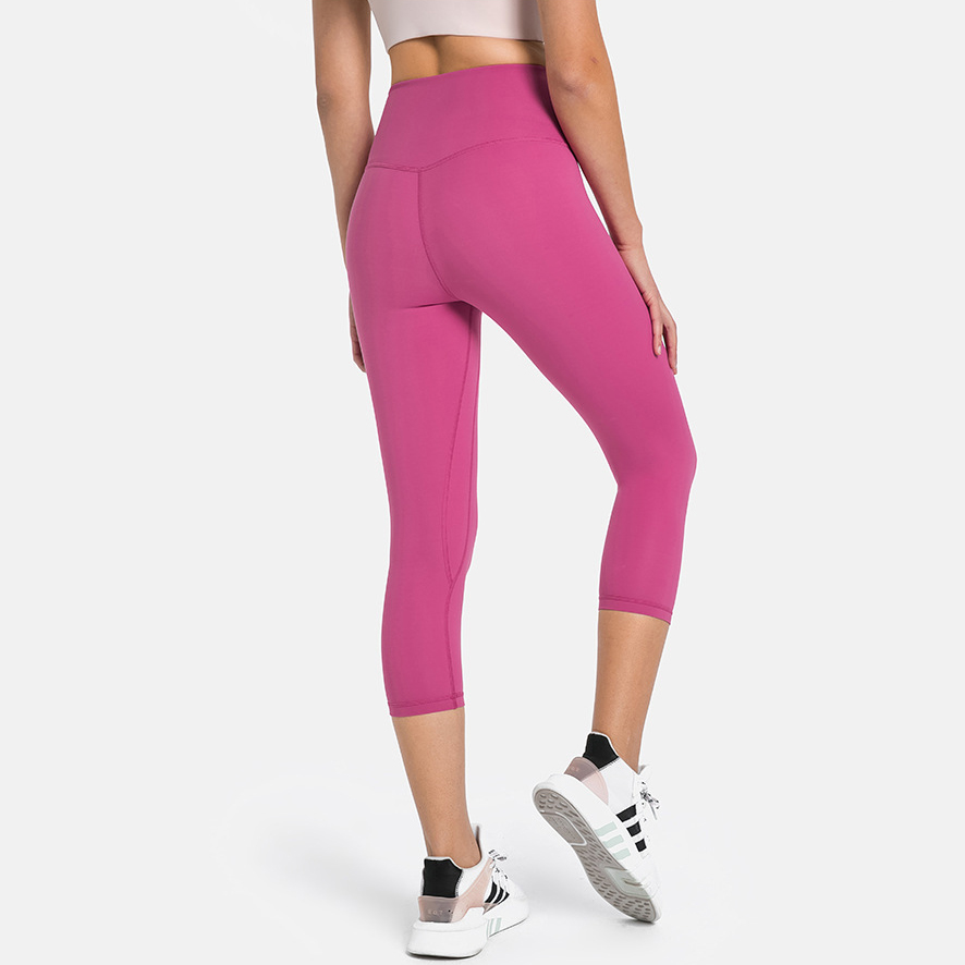 Women High Waist Solid Peach Cropped Yoga Pants Breathable Hip Lifting Tight Outerwear Running Fitness Leggings