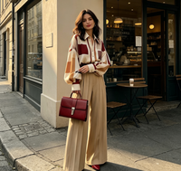 Ensemble deux pièces pour femmes, chemise à manches longues et pantalon large à taille haute, vêtements pour femmes pour le bureau, les soirées et les fêtes
