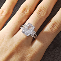 Bague de Mariage Peishang en Argent Sterling 925 avec Pierre Radiante et Zircon, Sertie de Pierres Latérales Baguette, Collection Mariage
