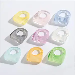 Conjunto de anel de acrílico, conjunto de anéis coloridos de acetato, para mulheres, vintage, simples, grosso, redondo, joias para presente de verão para mulheres