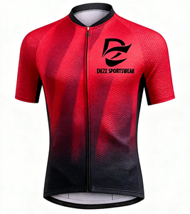 DEZE SPORTSWEAR Maillot de cyclisme professionnel rouge-noir dégradé à manches courtes respirant et à séchage rapide pour vélo de route - Product Image 1