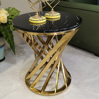 Table d'angle de canapé ronde plaquée or, en acier inoxydable, en marbre