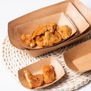 Plateau alimentaire jetable en papier couché kraft rectangulaire au <span class=keywords><strong>meilleur</strong></span> prix, gratuit en matériaux recyclés pour une utilisation au restaurant, service de sushi et de hot-dog - Product Image 3