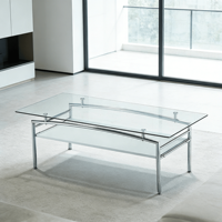 Table Basse Ovale Industrielle Moderne en Acier Inoxydable et Verre Trempé de Luxe de Haute Qualité pour Salle à Manger, Bureau et Maison (Vente en Gros)