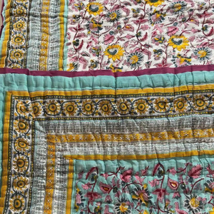 Premium Quality Design Cotton BlockPrint Quilted Luxury Oversized Throw <b>Blanket</b> SoftBed Coverlet Cotton Fabric Dressmaking - Product Image 1