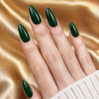 Faux ongles longs à presser vert foncé personnalisés, couleur unie émeraude brillante en gel ABS, vente en gros OEM