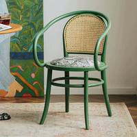 Chaise de salle à manger en bois massif avec revêtement souple, fauteuil vert TON33, chaise en rotin pour la maison, chaise de designer avec dossier