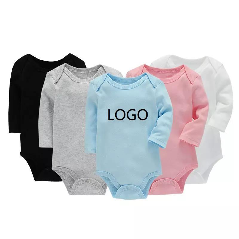 2022 O/a Service High Quality Wholesale 100% Cotton Soft Baby Bodysuit Plain Color Baby Romper Long Sleeve Unisex Baby Clothing 