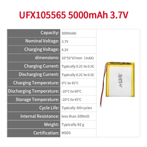 Tùy chỉnh <span class=keywords><strong>Li</strong></span>-ion di động nhà máy không khí sạch hơn pin ufx 105565 5000mAh 3.7V KC CB UN38.3 chứng nhận tùy chỉnh <span class=keywords><strong>Lithium</strong></span> Ion Battery Pack - Product Image 2