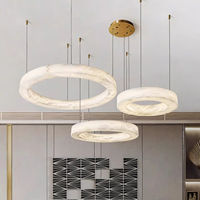 Lustre en marbre de luxe avec suspension en cuivre massif, hauteur réglable, LED 360° pour salon