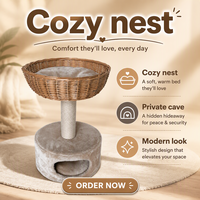 Arbre à chat en bois avec poteau à gratter en sisal, tour d'escalade pour chat d'intérieur à plusieurs niveaux avec niche profonde pour chats