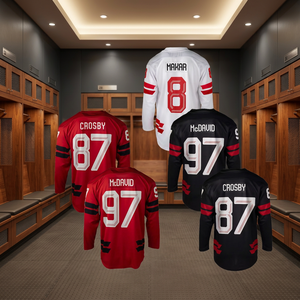 Beste Qualität Genähte 2026 USA-Team-Ausrüstung # 8 Cale Makar # 13 Sam Reinhart # 63 Brad Marchand Anpassbarer antibakterieller Stoff aus 100 % Polyester - Product Image 3